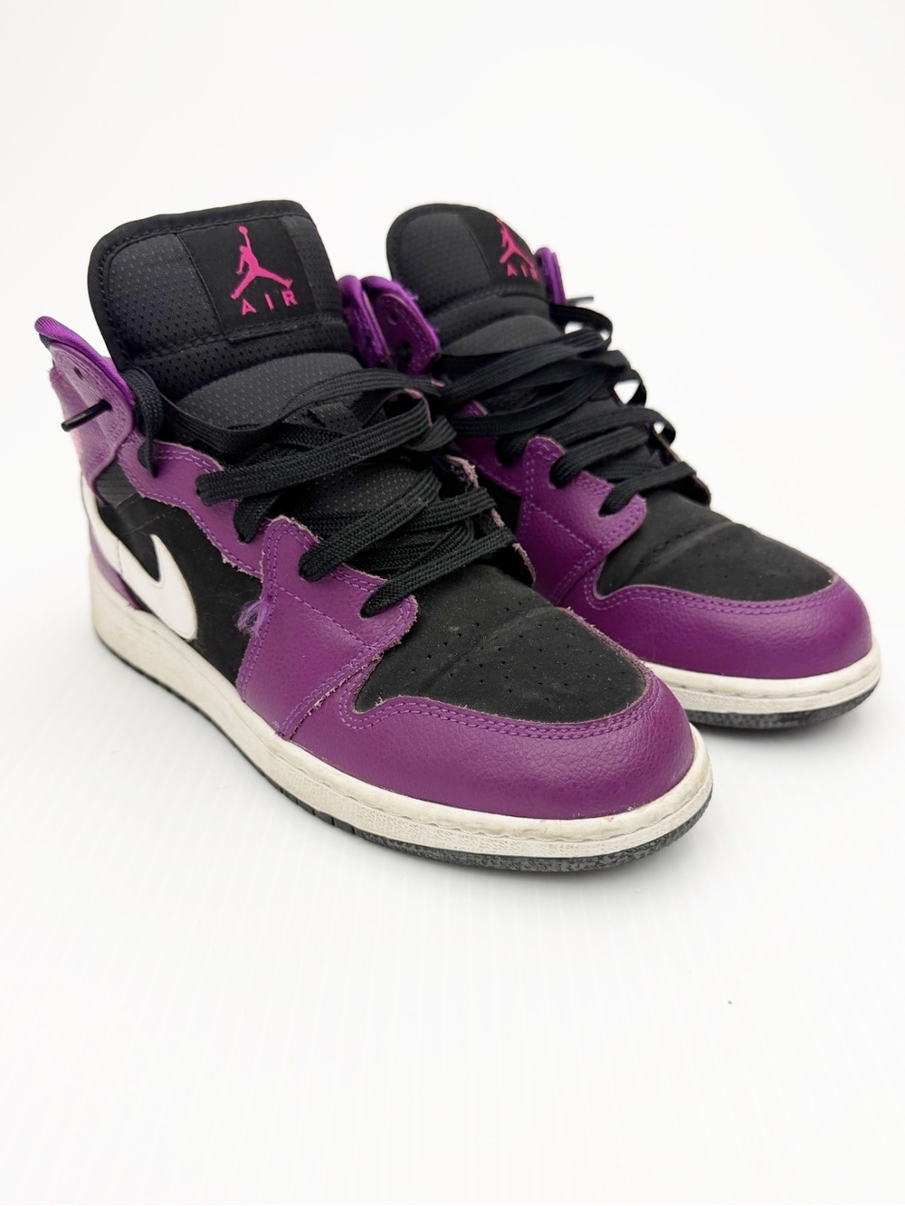 Nike Air Jordan 1 Mid Purple Black Basketball Youth Sneakers Shoes